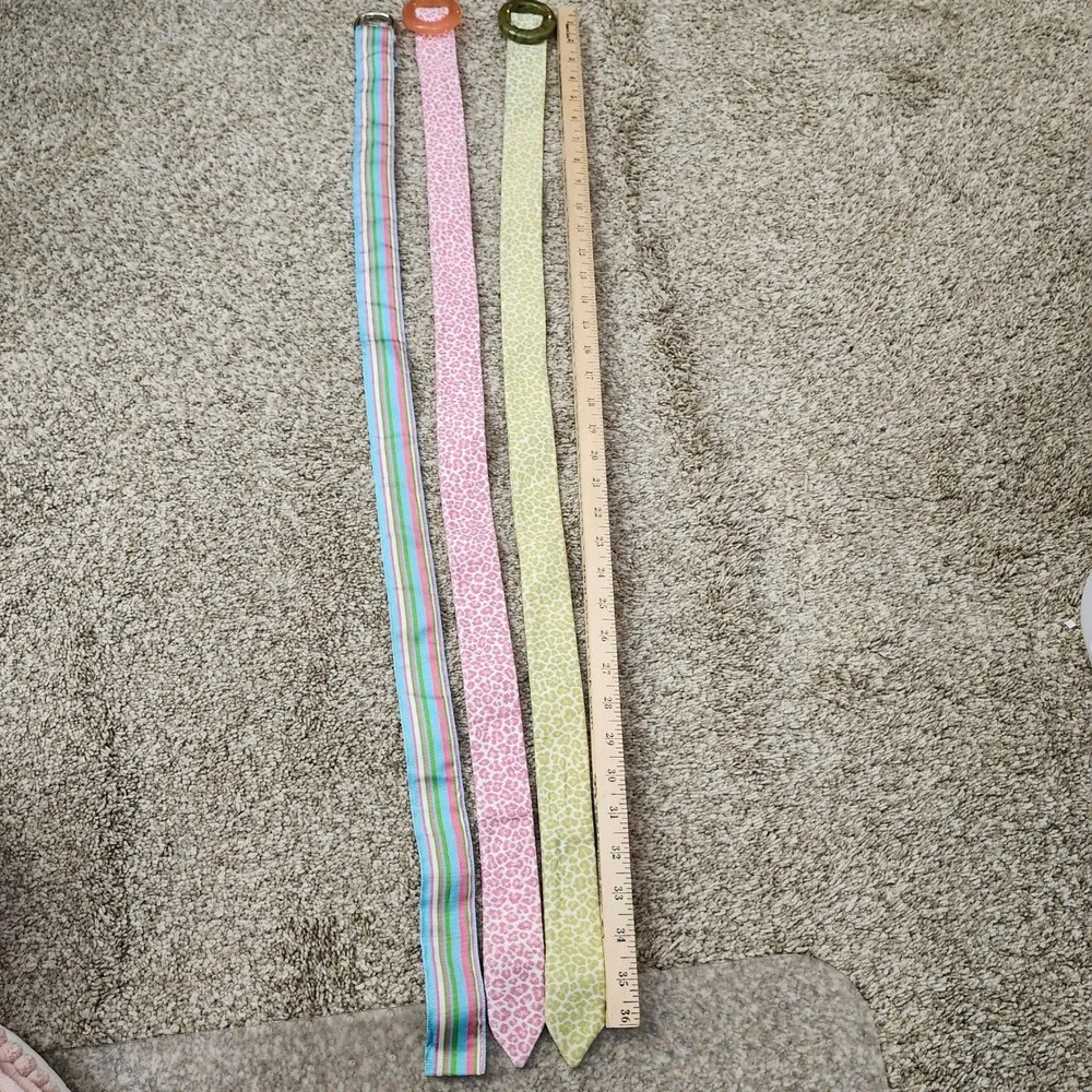 Eliza B. Fabric Belt Bundle 3pc Small Pink Green Animal Print Striped Ribbon